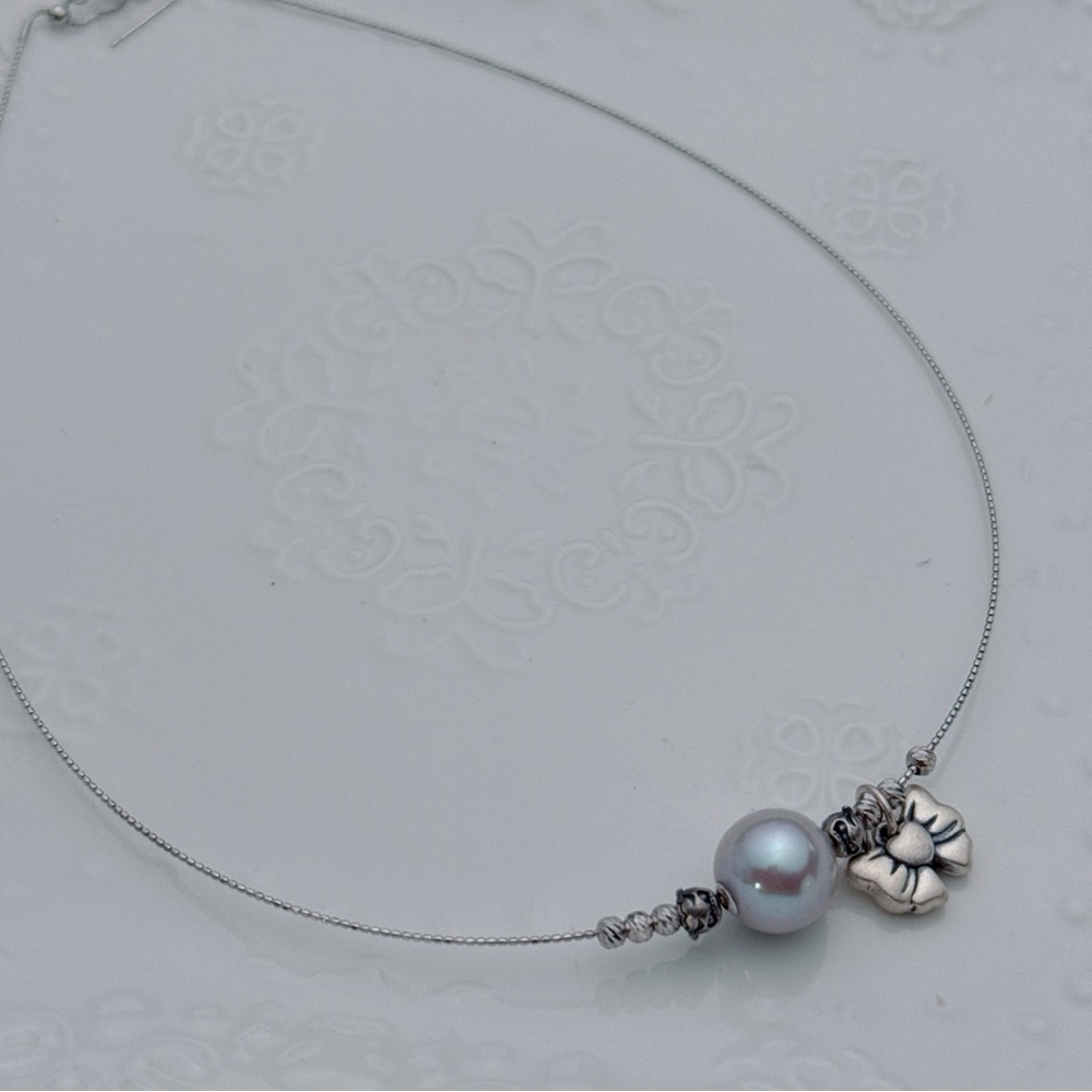 X563 Handmade S925 Freshwater Pearl Floating Bangle Necklace - Picture 2 of 8